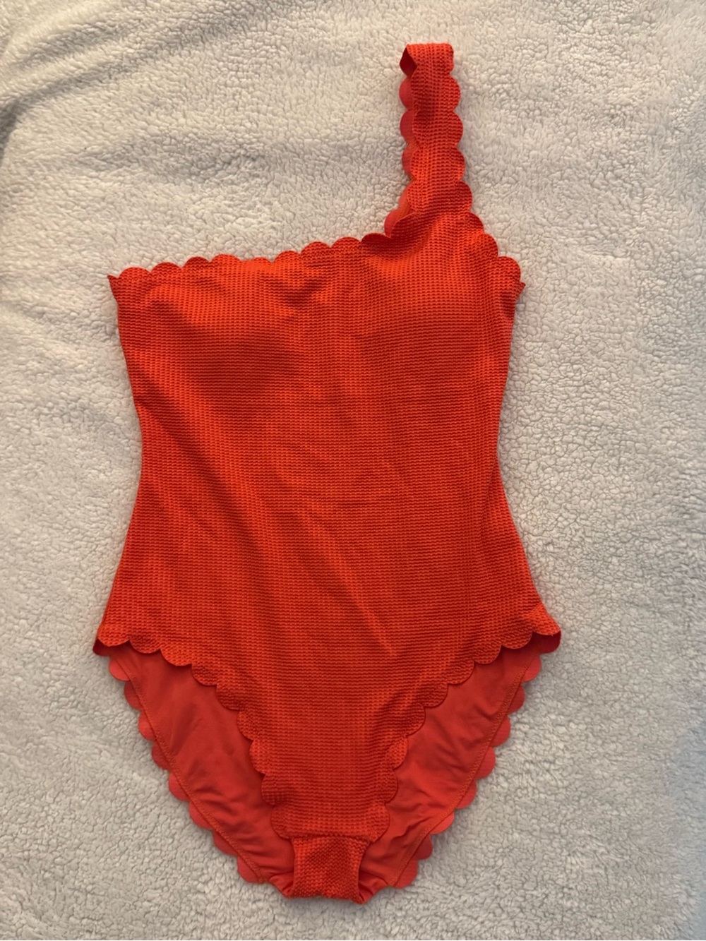 Aerie Scallop One Shoulder One Piece Swimsuit Coral Orange Medium